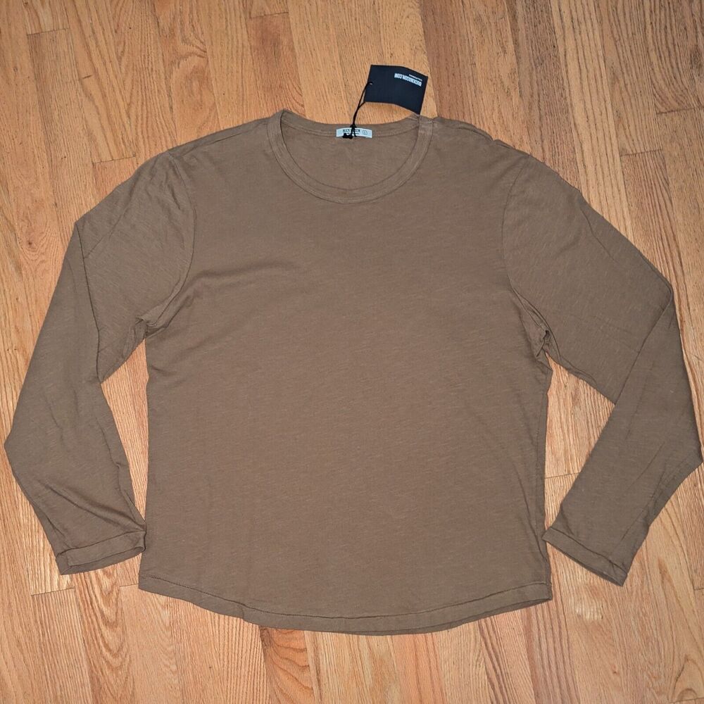 Buck Mason T Shirt Mens Large Slub Curved Hem Long Sleeve Casual Old Brass NWT